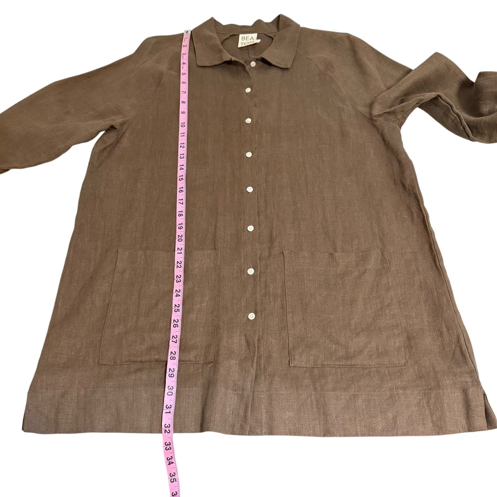 Beaton | Chore Coat Shacket Earth Brown Size L 100% Linen - Picture 11 of 11